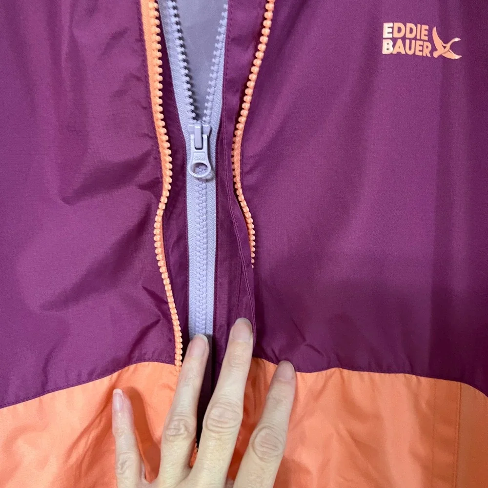 Eddie Bauer Kids Colorblock Hooded Windbreaker Jacket Purple Coral Size XL 18 20
